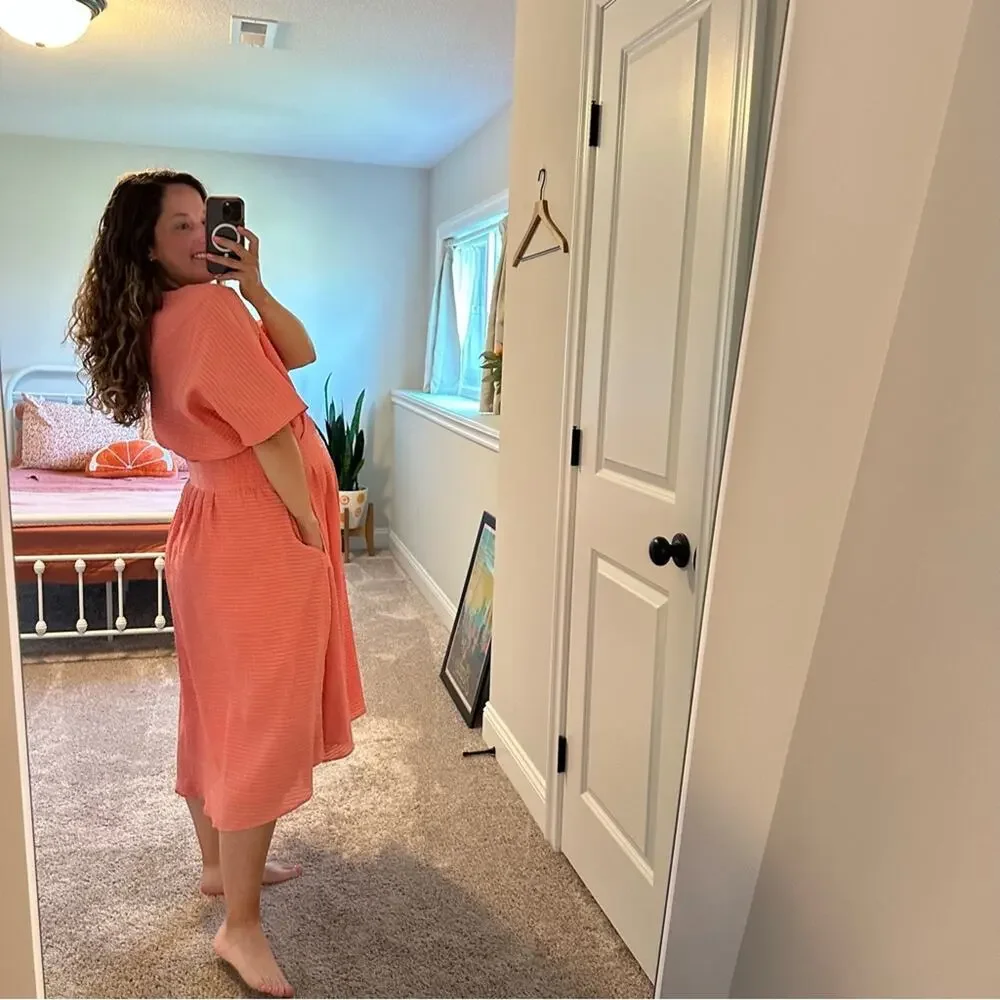 Club Monaco Pink Seersucker Short Sleeve Maxi Dress 12 - Picture 3 of 14